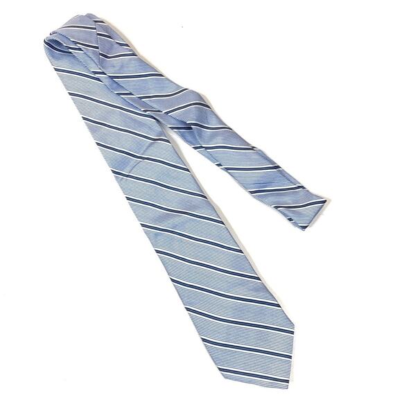 3/$30 Saks Fifth Avenue | Blue White Stripe Silk Necktie LONG - Picture 1 of 7